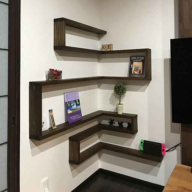 My Shelf,2×4材,和モダン,オイルステイン,DIY棚 mamaikoの部屋