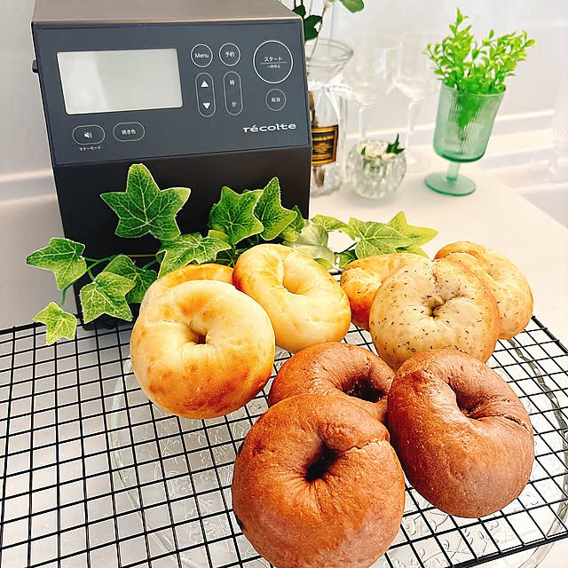 Kitchen,手作りベーグル,手作りパン,強力粉,ベーコンチーズ,チョコレート,オレンジピール,ベーグル焼きました,ベーグル,recolte,レコルト　ホームベーカリー,レコルト,朝活,一人暮らし,平屋,フェイクグリーン tomatoの部屋