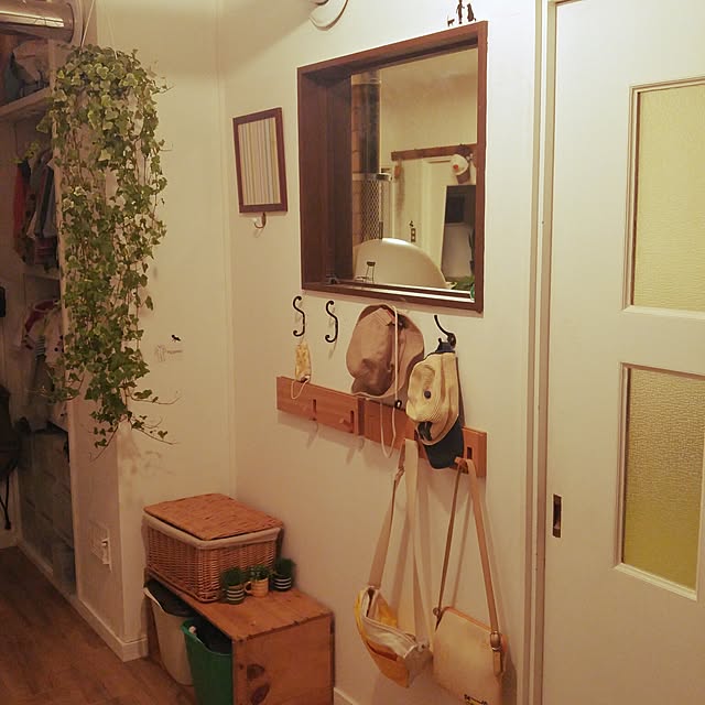 Bathroom,植物のある暮らし,ディスプレイ,観葉植物,平屋,かご収納,無印良品,フック収納,見せる収納,身支度スペース,身支度ロッカー,身支度はここで,かける収納,リノベーション oizu36の部屋