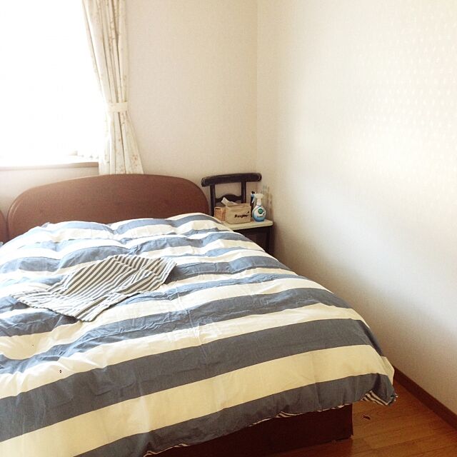 Bedroom,ブルー系,寝室DIYしたい,ニトリ布団カバー Kinanの部屋