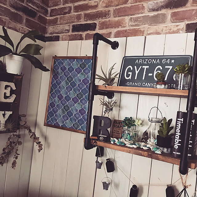 On Walls,塩ビパイプ,貝殻,手ぬぐい,コルクボード,プチプラインテリア,リメイク,シェルフ,賃貸,セリア,cafe,いいね&フォローありがとうございます☆,ダイソー,青森市,DIY,インスタ→lovekuma_emily,多肉植物,ニトリ,ダイソーさん良い仕事してるわ lovekuma_emilyの部屋
