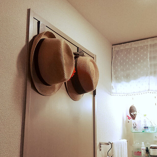 Bathroom,吊り下げ収納,夏,一人暮らし,帽子すき,帽子掛け,帽子収納,IKEA,脱衣所,洗面所 noaの部屋