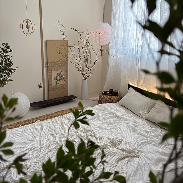 Bedroom,ジャパンディ,和モダン,夏の模様替え,リネン,リネンカーテン TCFJの部屋