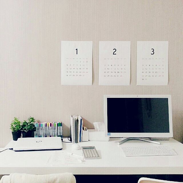 My Desk,自作カレンダー,シンプル,カレンダー,パソコンデスク,IKEA,断捨離 imimの部屋