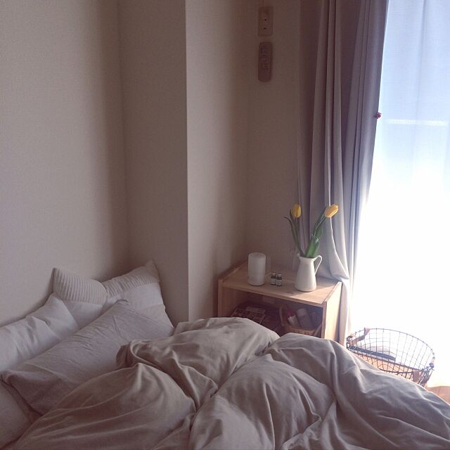 Bedroom,一人暮らし,1DK,無印良品,すのこベッド,アロマディフューザー pigretの部屋
