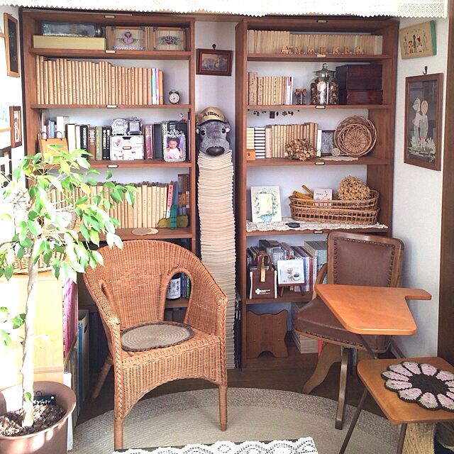 My Shelf,昭和レトロ,雑貨,観葉植物,ドライフラワー,ブラウン系,図書室 tamaharuの部屋