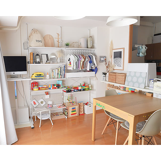 パンチングボード,有孔ボード,壁面収納,子供服収納,Nポルダ,賃貸でも楽しく♪,おもちゃ収納,IKEA,2LDK,ニトリ,クリッパン,心地よい暮らし,賃貸インテリア,3COINS,ミナペルホネン,アートな暮らし,賃貸,Lounge gomaの部屋