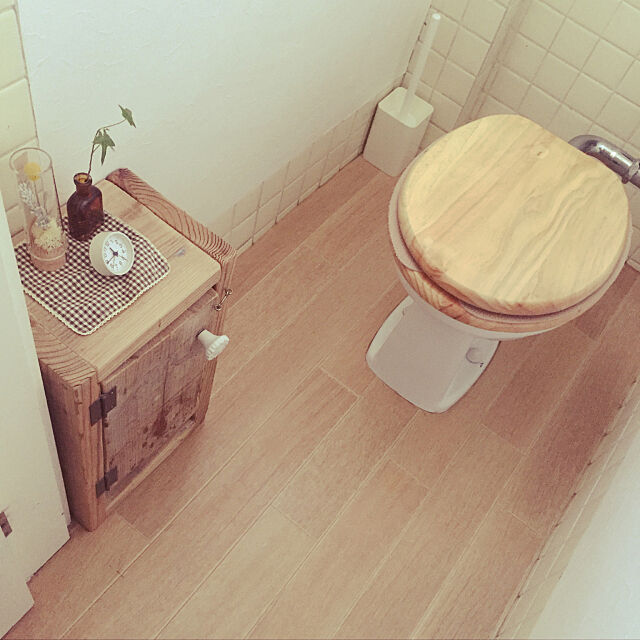 Bathroom,無印良品 時計,ドアノブ,ナチュラル,DIY,足場板,WOODPRO,白い壁 Tmokoの部屋