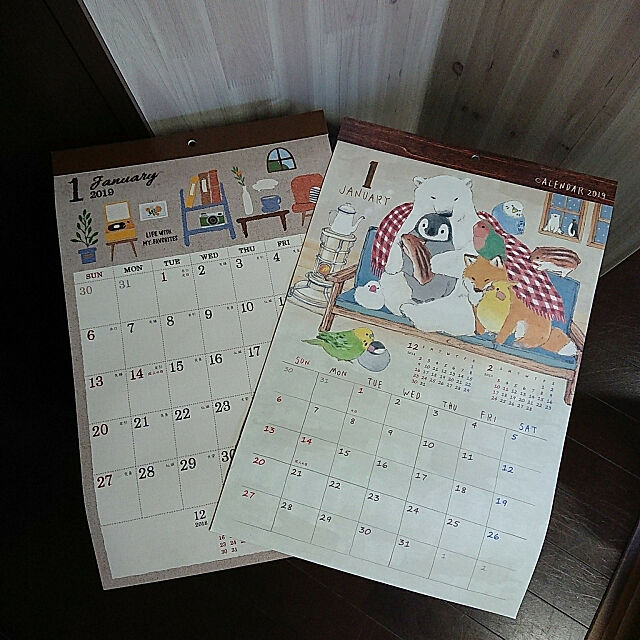 カレンダー,セリア,買ったもの♡,2019年のカレンダー,動物シリーズ,カフェ柄 nonchanの部屋