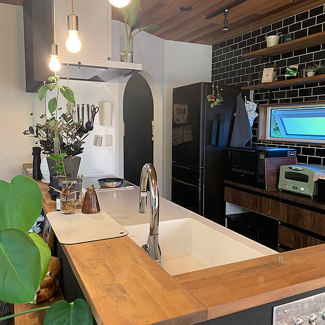 Kitchen,カウンター,平屋の家,観葉植物,男前,モノトーン fk.kの部屋
