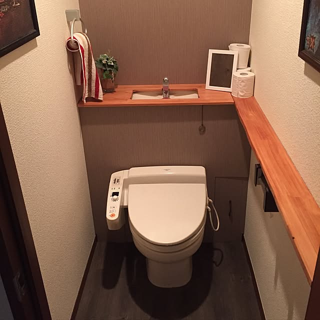 Bathroom,フェイクグリーン,DIY初心者,タンクレス風,トイレ改造計画,賃貸でも諦めない！,サンゲツ壁紙,トイレットペーパーホルダーカバー,壁紙初心者,床をプチDIY,クッションフロア riguの部屋