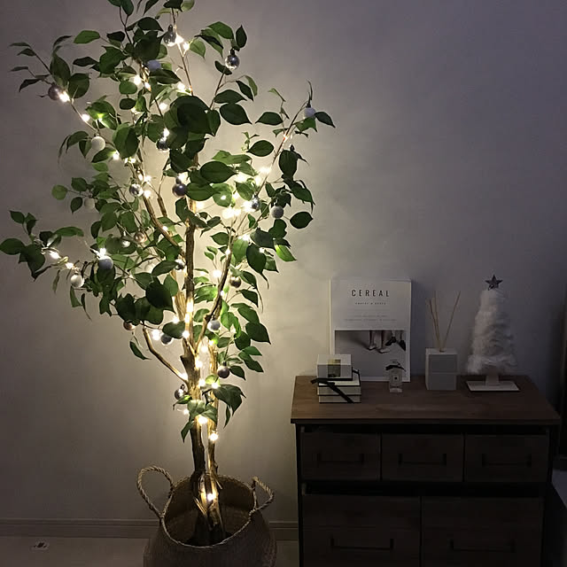 My Shelf,クリスマスインテリア,クリスマス,一人暮らし,無印良品,フェイクグリーン,1R,シンプル,1R 一人暮らし,モノトーン,木のある暮らし,スリーコインズ,ニトリ,クリスマスツリー,フィカス,LEDイルミネーション,LEDライト mの部屋