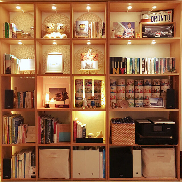 My Shelf,LEDBERG,照明,無印良品,BONAちゃん,バビブベボナさん,スタッキングシェルフ,本棚,IKEA,スタバ,ブルックリンパーラー風,ブルックリン,ディスプレイ棚 maecocoの部屋