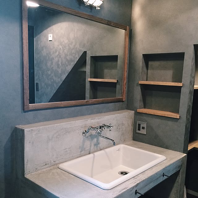 Bathroom,インダストリアル,造作洗面台,洗面化粧台,モルタル mieの部屋