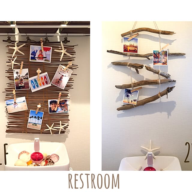 Bathroom,写真,流木,ハンドメイド,DIY,HAWAII,surf,手作り,ALOHA,ハワイアン,ダイソー,100均,スターフィッシュ,beach,sea,貝殼,Shell,ハワイアン雑貨,雑貨 Ayakaの部屋