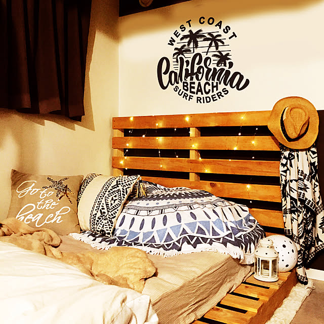 Bedroom,賃貸,ブルックリン,BOHOスタイル,メキシカン,リサイクルウッド,賃貸でも諦めない！,IKEA,西海岸インテリア,一人暮らし　賃貸,ブルックリンスタイル,パレットDIY,パレットベッド,エスニック,賃貸DIY,寝室,海を感じるインテリア,ビーチハウス,カリフォルニアスタイル,ブルックリンインテリア,一人暮らし,RC北海道支部,カフェ風 co929uiの部屋