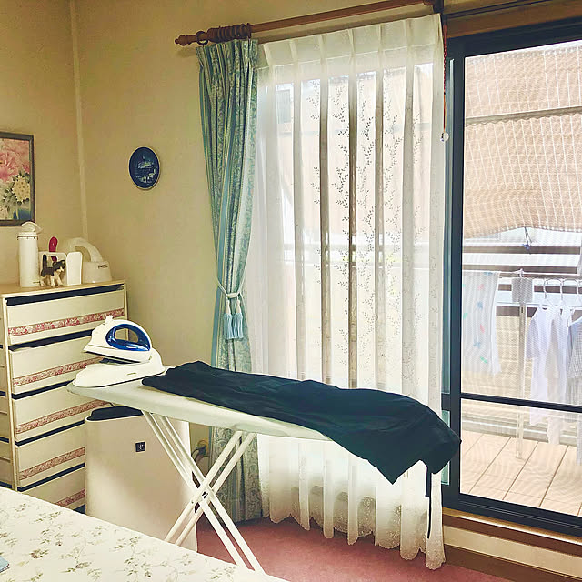 嫌いな家事を楽に,アイロン台,アイロンかけ,2階ベランダ,Bedroom,ロレッツ アイロン台,お気に入りのカーテン,レースのカーテン,カーテン,空気清浄機 haruminの部屋