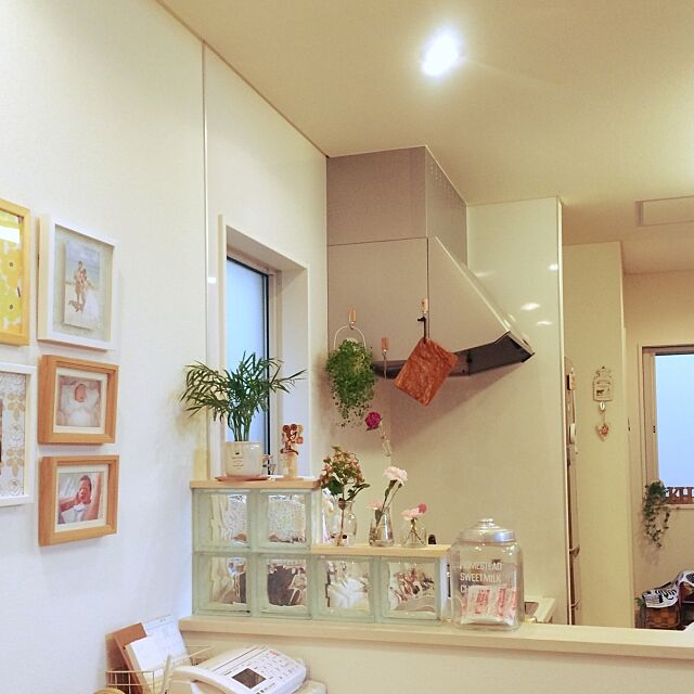 Kitchen,L字型キッチン,テーブルヤシ,ガラスブロック キッチン,ガラスブロック,初めてのDIY hirokoの部屋