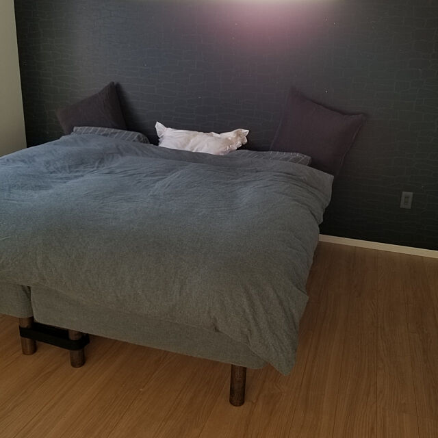Bedroom,無印良品,アクセントクロス,シングルベットをくっつけています,シングルベット,グレーインテリア,テンピュール枕 a0naの部屋