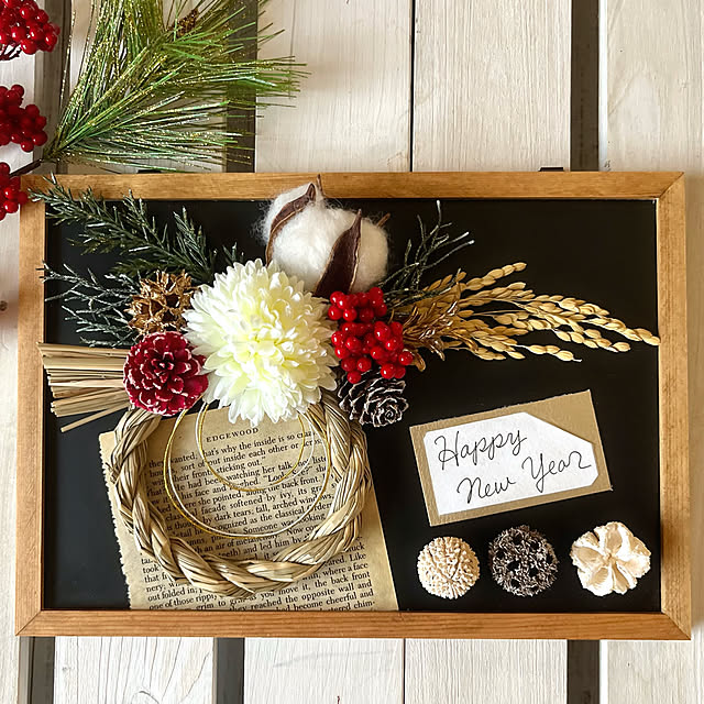 On Walls,しめ縄アレンジ,しめ縄,クリスマスからお正月まで,お正月飾り,ハンドメイド,癒し,minne,minne→ myjktaka,アメーバ　〜full of fun〜,ショップ名〜full of fun〜,黒板フレームアレンジ full.of_fun.mayuponの部屋