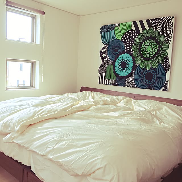 Bedroom,マリメッコファブリックパネル,マリメッコ,DIY,ハンドメイド,北欧,寝室インテリア,寝室,marimekko,ファブリックパネル手作り,ファブリックパネル Tomoeの部屋