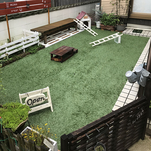 雨上がりの朝,人工芝,ドッグラン,犬小屋,ラダー,DIY,ペキニーズ,犬と暮らす,Entrance toshi4の部屋