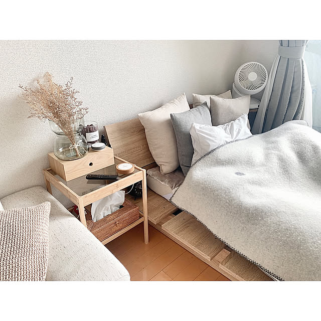 北欧ナチュラル,ひとり暮らし 1K,一人暮らし,ドライフラワー,1K,ひとり暮らしのインテリア,ドライフラワーのある暮らし,ナチュラル,サイドテーブル,IKEA,ベッドサイド,無印良品,Bedroom Har_の部屋
