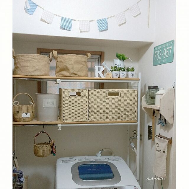 Bathroom,ジュートカゴ,ニトリのかご,ガーランド,DIY,ゴミ箱リメイク maminの部屋