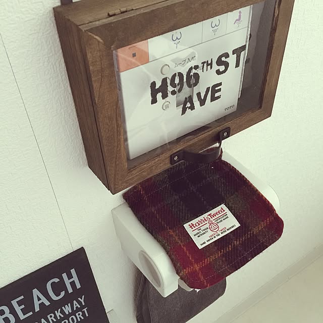 Bathroom,しまむらハリスツイード,ハンドメイド,キャンドゥ,セリア,中古住宅リフォーム,ステンシル初心者 yukamenraiderの部屋