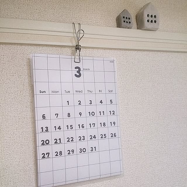 On Walls,賃貸,無印良品,自作カレンダー,モノトーン,グラフチェック,シンプル,ひっかけるワイヤークリップ,カレンダー Shuconbuの部屋