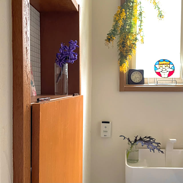 Bathroom,夫に感謝,ミモザドライ,ヒヤシンス,ニッチに扉をつけました,ニッチのDIY,夫のDIY,トイレのインテリア,イベント参加,複数枚投稿,かまわぬのカレンダー nobikoの部屋