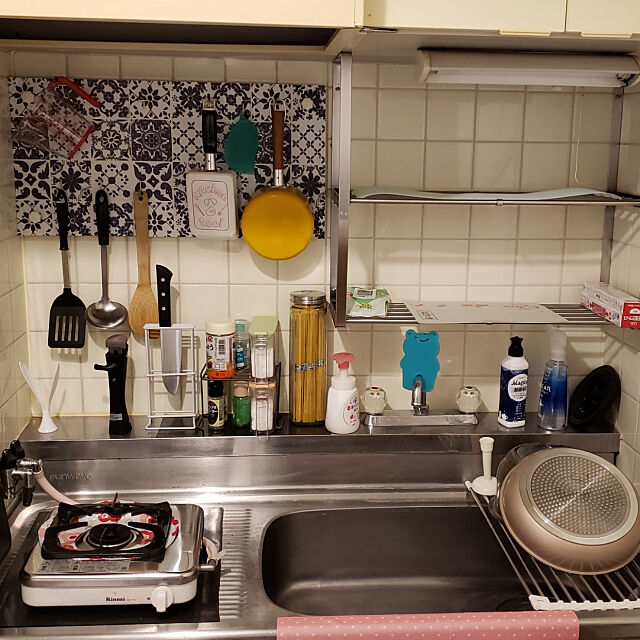 Kitchen,1K,DIY,事故物件,有孔ボード,せまいキッチン,一人暮らし namiheyの部屋