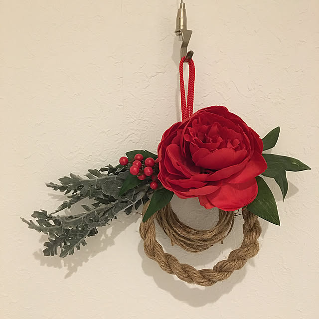 造花,フェイクグリーン,ダイソー,麻紐,100均リメイク,ハンドメイド,てづくり,お正月,イベント参加,いつもありがとうございます☺︎,シンプル,On Walls kikeikoの部屋