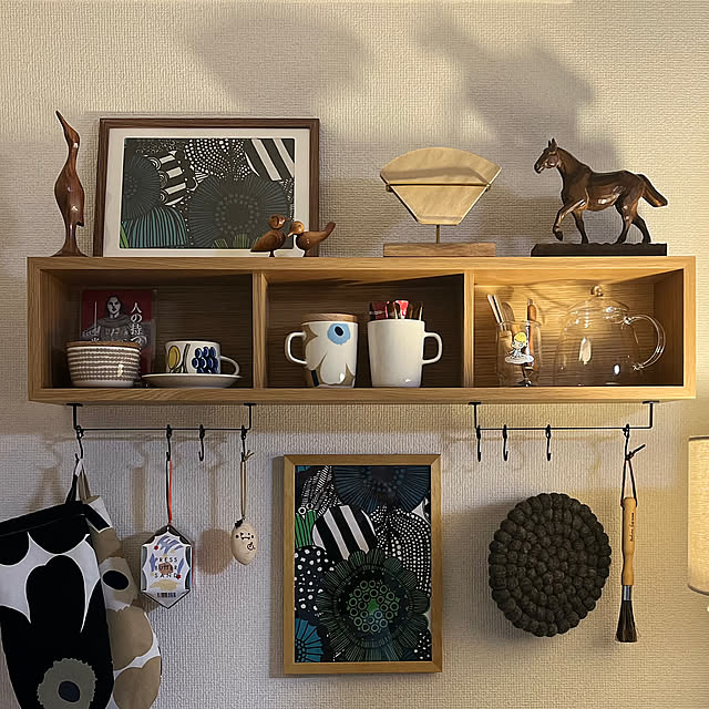 Kitchen,キッチン道具,無印良品,マグカップ,ナチュラル,雑貨,マリメッコ,北欧,蚤の市,marimekko,アクタス,壁に付けられる家具,カフェコーナー,動物オブジェ,鳥さんオブジェ,マグカップツリー,ブルーボトルコーヒー,アラビア パラティッシ ayako1016springの部屋