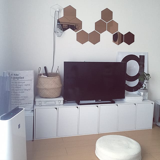 Overview,ヘキサゴン,引きで,ウォールミラー,六角形,コッパー,IKEA SHIHOの部屋