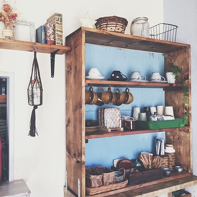 My Shelf,来客ないけどね。,来客用カフェコーナー,食器棚DIY,漆喰壁DIY,DIY,ダイニング kumiの部屋