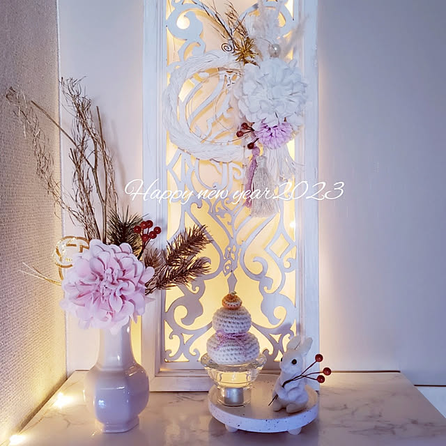 Entrance,ハンドメイド,賃貸でも楽しく♪,賃貸インテリア,賃貸,お正月,しめ縄,お正月飾り,ハンドメイドが好き♡,うさぎは粘土,Kigiちゃんのむにゅむにゅ,ホワイトナチュラル,造花,手作り,プチプラ雑貨,100均リメイク,大人可愛い pinonの部屋