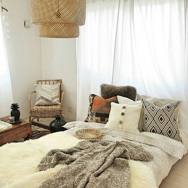 Bedroom,ベッドルーム,ゲストルーム,一人暮らし,ひとり暮らし,新築,新築一戸建て,BOHO,Boho Style,冬インテリア,海外インテリア,海外インテリアに憧れる,IKEA,イケア,H&M HOME,ニトリ,もこもこ,ムートン,ムートンラグ,ファー,ふゆじかん,CHAMPI HOUSE,RC栃木支部,インスタグラム⇒champi39 CHAMPIの部屋