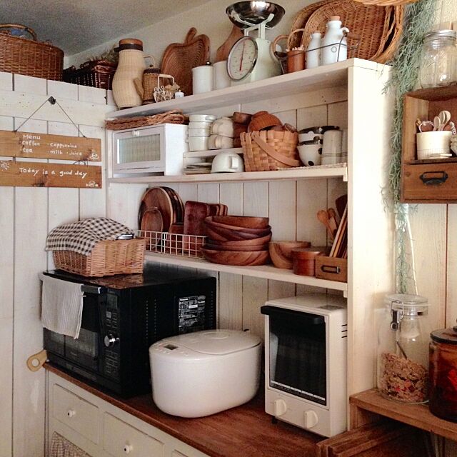 Kitchen,DIY棚,DIY板壁,カフェのようにしたい,無印良品,アカシア食器 keitanの部屋