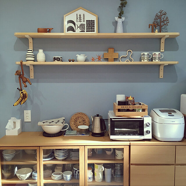 My Shelf,アクセントクロス,収納,キッチン,北欧,marimekko,壁紙,北欧インテリア,blue,マイホーム,無印良品,グリーンのある暮らし,収納アイデア junの部屋