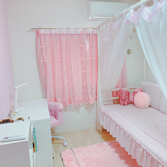 IKEA,ホワイト×ピンク,子供部屋女の子,姫系インテリア,ピンクインテリア,DIY,6畳,カーテン,Overview Hiroの部屋