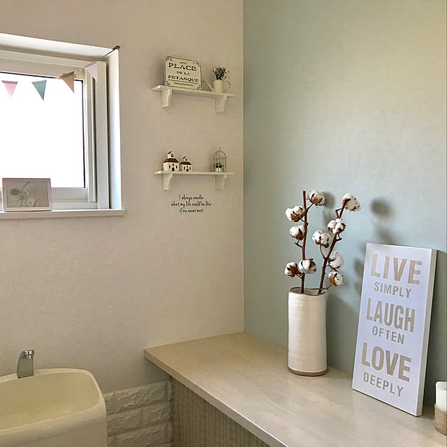 Bathroom,コットンフラワー,アクセントクロス,ニトリ,ナチュラル kurinの部屋