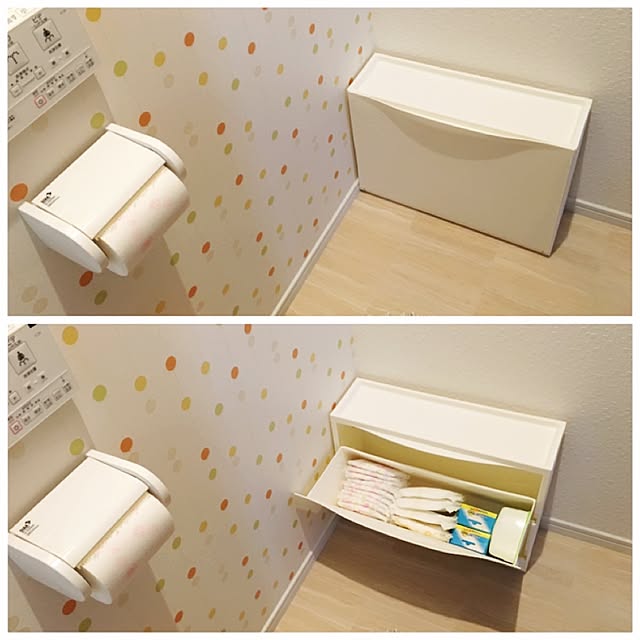 Bathroom,TRONES,トイトレ中,すっきり♡,アクセントクロス,トイレの壁,IKEA,イケア,おむつ収納,こどもと暮らす,イベント参加中,シューズキャビネット,トイレ収納 sasaeriの部屋