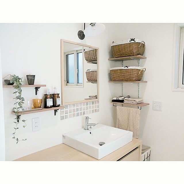 Bathroom,タイル,かご収納,かご,LIXIL rankoの部屋