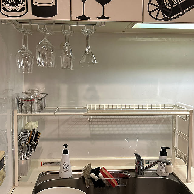 Kitchen,水切りラック,キッチン,ワイングラス,モノトーン,ワイングラスホルダー meguの部屋