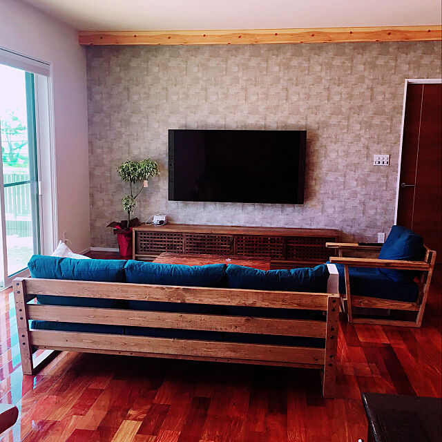 Lounge,デニムソファ,ソファ,男前,照明,観葉植物 momoの部屋