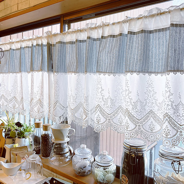 Kitchen,お気に入り,カフェカーテン,カーテン,ナチュラル,雑貨,雑貨大好き♡,ほっこり♡,カフェ風インテリアを目指して,ミンネしてます♡,プロフからミンネ行けます♡,HALIO,IKEA ARIの部屋