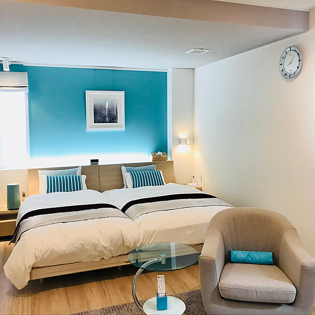 Bedroom,RoomClipドラマ化,お洒落,リゾート風,ホテルライク,ニトリ,照明,フランスベッド chii_w35の部屋