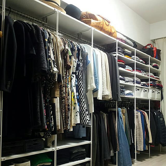 Bedroom,無印良品,みせる収納,壁面収納,ワードローブ,クローゼット,収納,洋服,ウォーキングクローゼット Chikakoの部屋