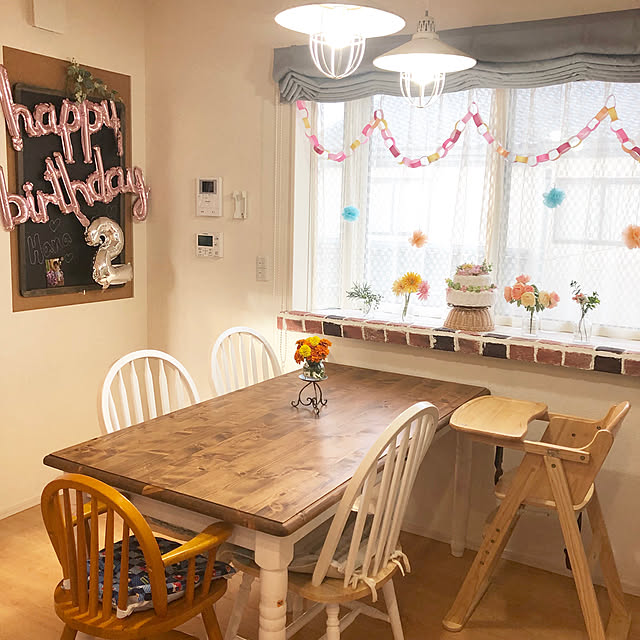 ダイニング,バースデーパーティー,誕生日飾り付け,誕生日,こどもと暮らす。,カフェ風,カフェ風インテリア,カフェ風インテリアを目指して,子供のいる暮らし,Overview rankoの部屋